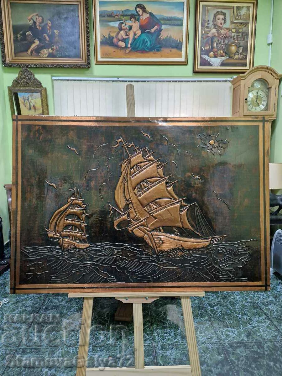 Unique huge antique copper panel