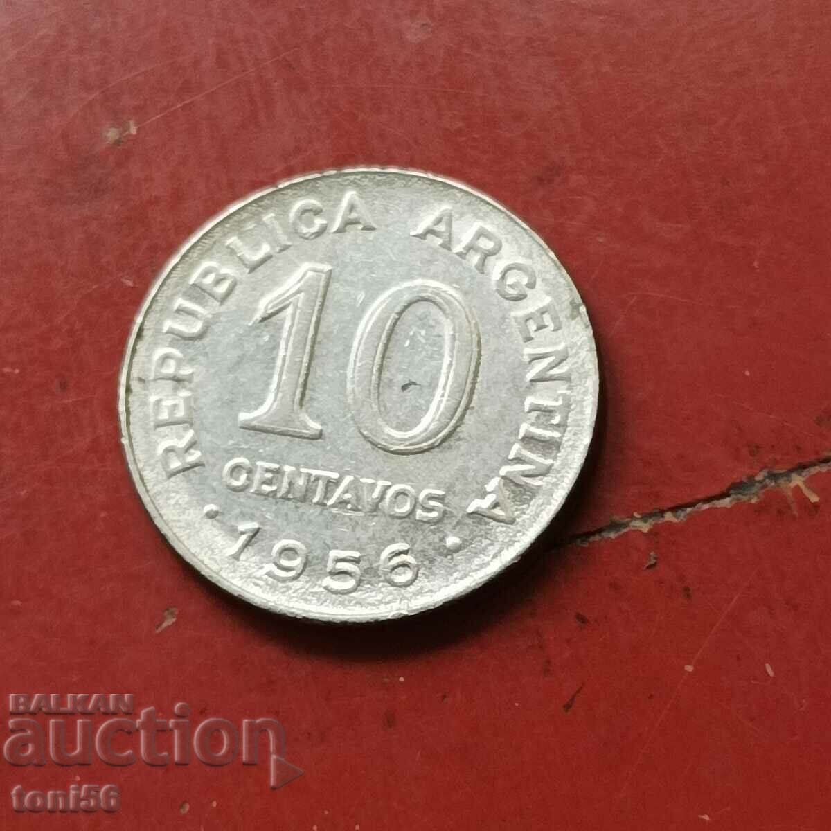 Argentina 10 centavos 1956 - inel zimțat,