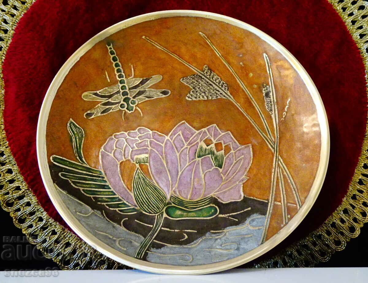 Bronze plate, plate, panel with key enamel painting.