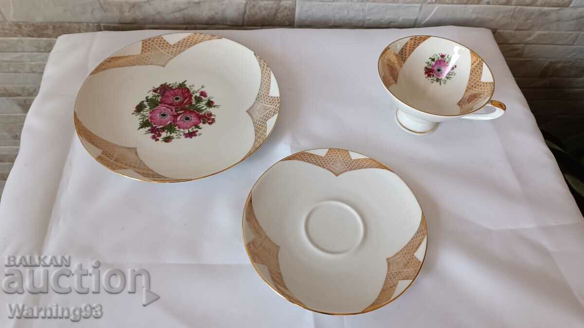 Triple porcelain set - cup + two saucers - 6 Triple porcelain set - cup + two saucers - 6