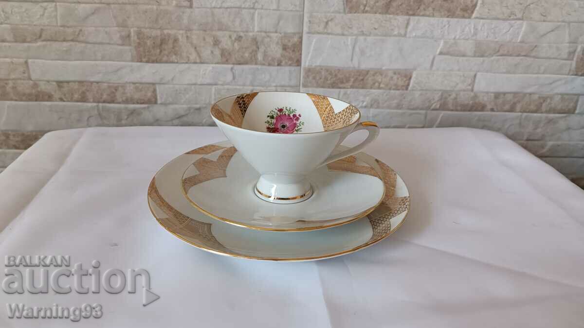 Triple porcelain set - cup + two saucers