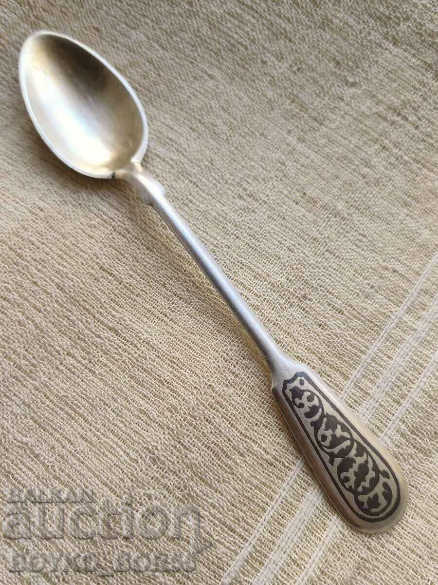 Rară lingură rusă antică din argint cu Niello, sfârșitul secolului al XIX-lea