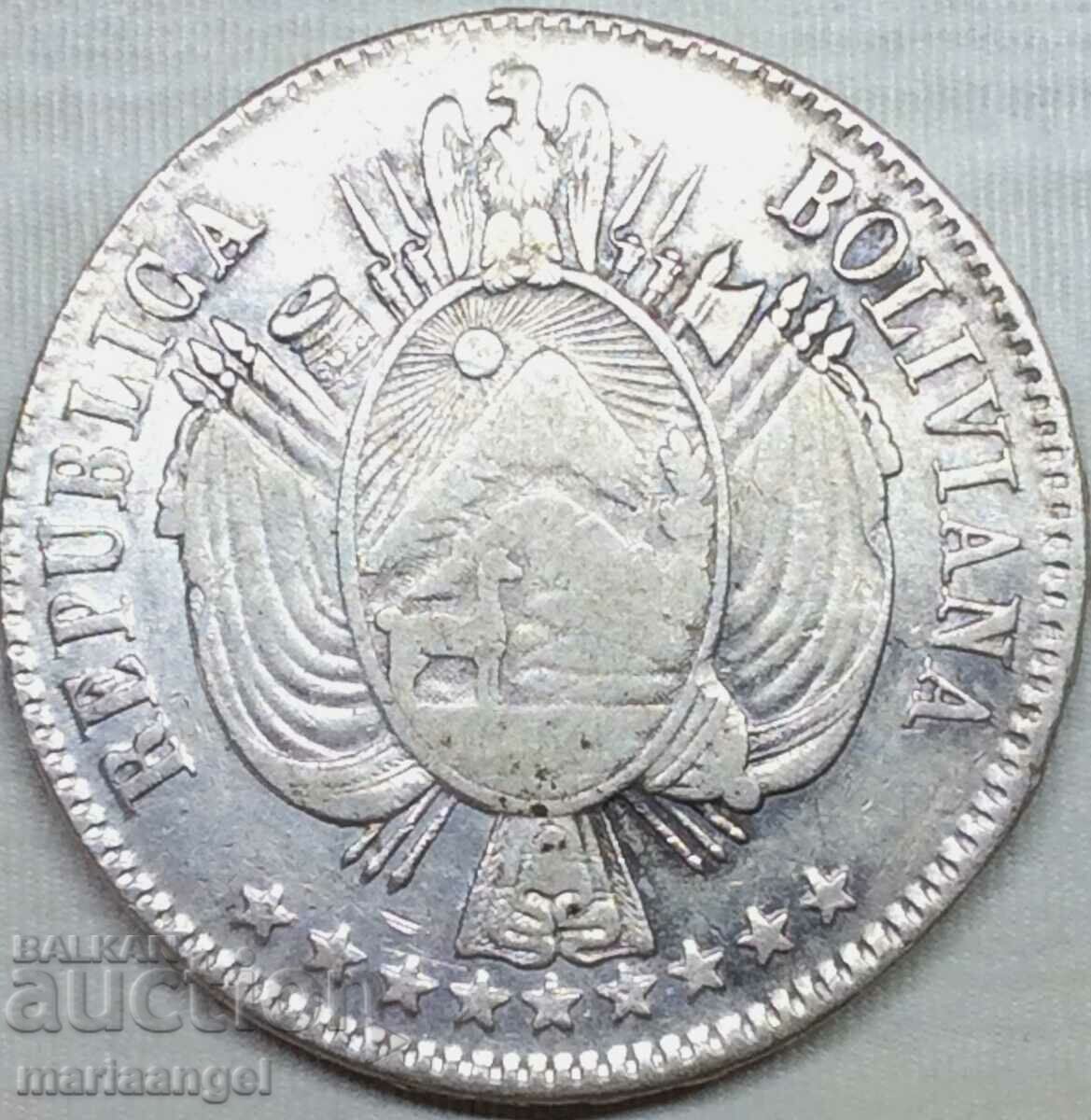 Боливия 1865 1 боливиано 24,85г сребро - крайне рядка