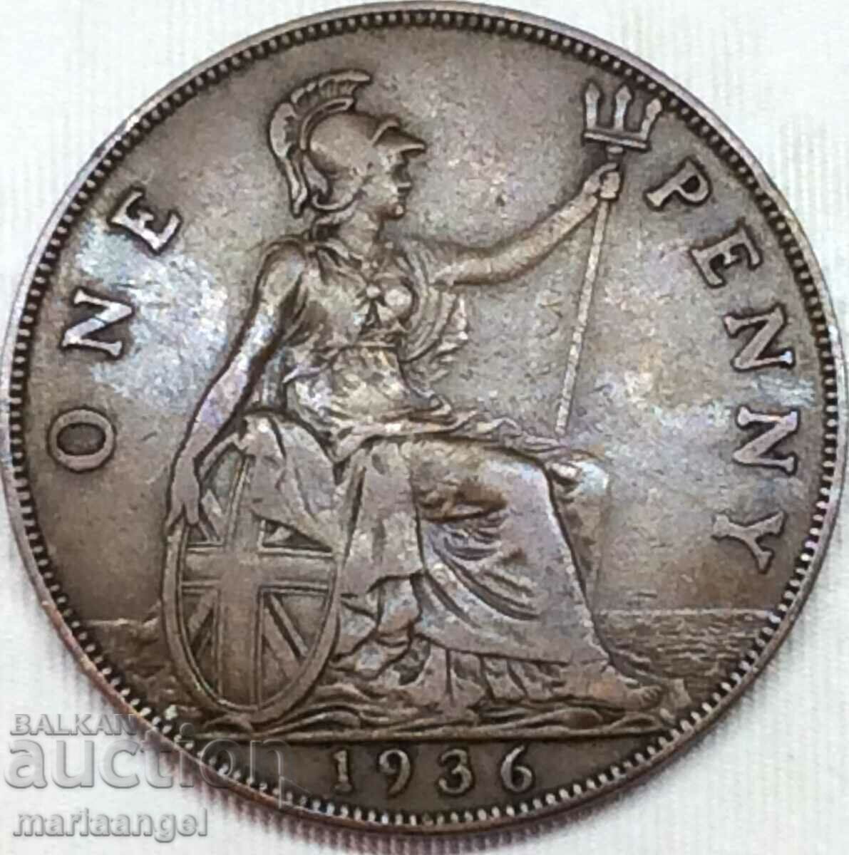 Великобритания 1 пени 1936 Джордж V 30мм бронз