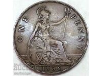 Marea Britanie 1 Penny 1936 George V 30mm Bronz
