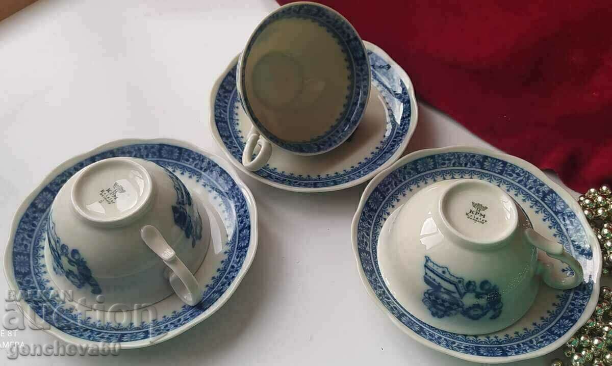 Fine porcelain KPM tea cup and saucer set - 6 Fine porcelain KPM tea cup and saucer set - 6