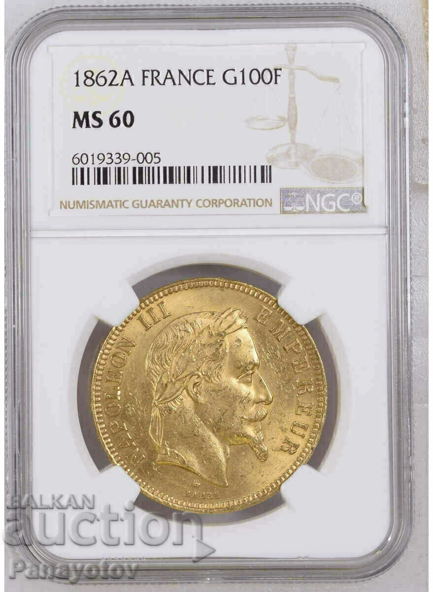 100 FRANC FRANCE NAPOLEON III RARE GOLD NGC PCGS MS 60 100 FRANC FRANCE NAPOLEON III RARE GOLD NGC PCGS MS 60