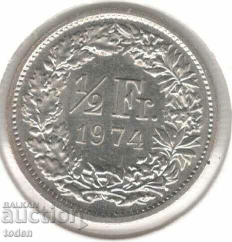 Switzerland-½ Franc-1974-KM# 23a-Helvetia standing