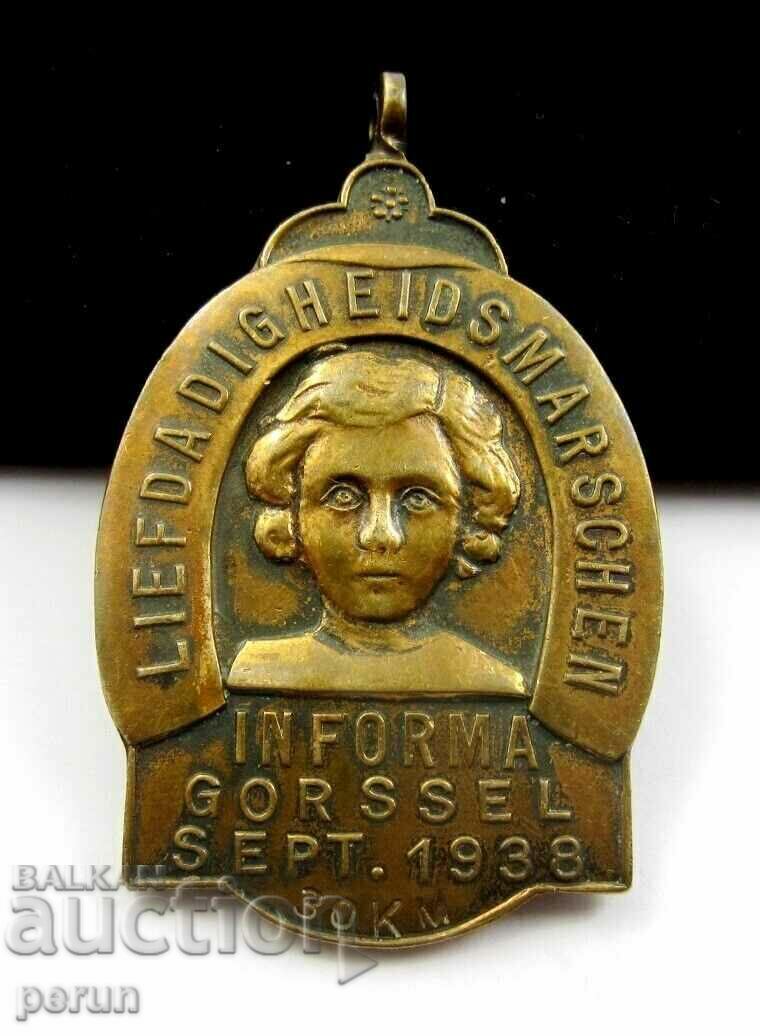 Charity march in the Netherlands-Old medal-1938 with price 29.00 BGN | € 14.83 Charity march in the Netherlands-Old medal-1938 with price 29.00 BGN | € 14.83