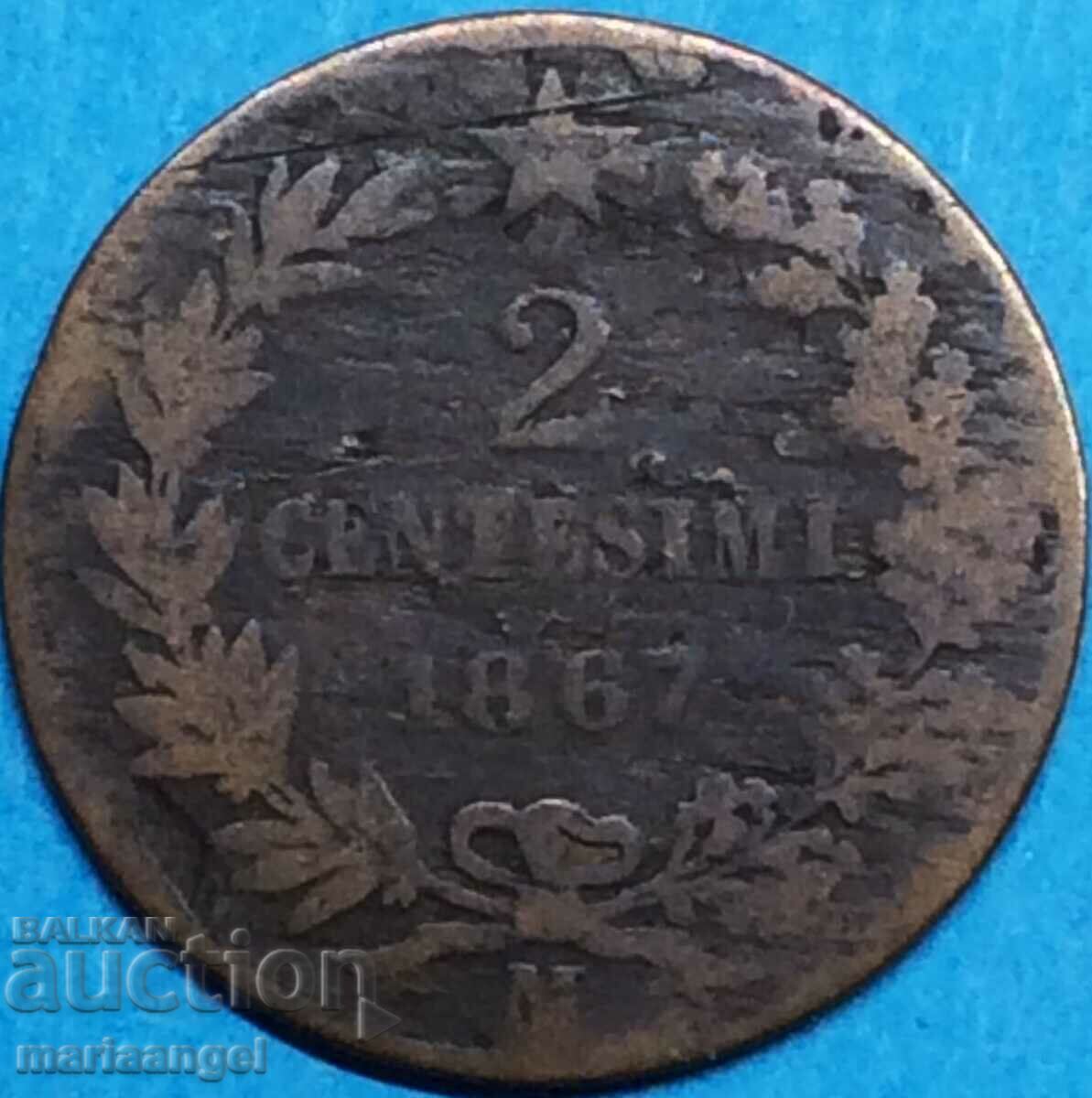 2 centesimi 1867 Italia M - Milano
