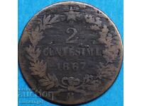 2 centesimi 1867 Italia M - Milano