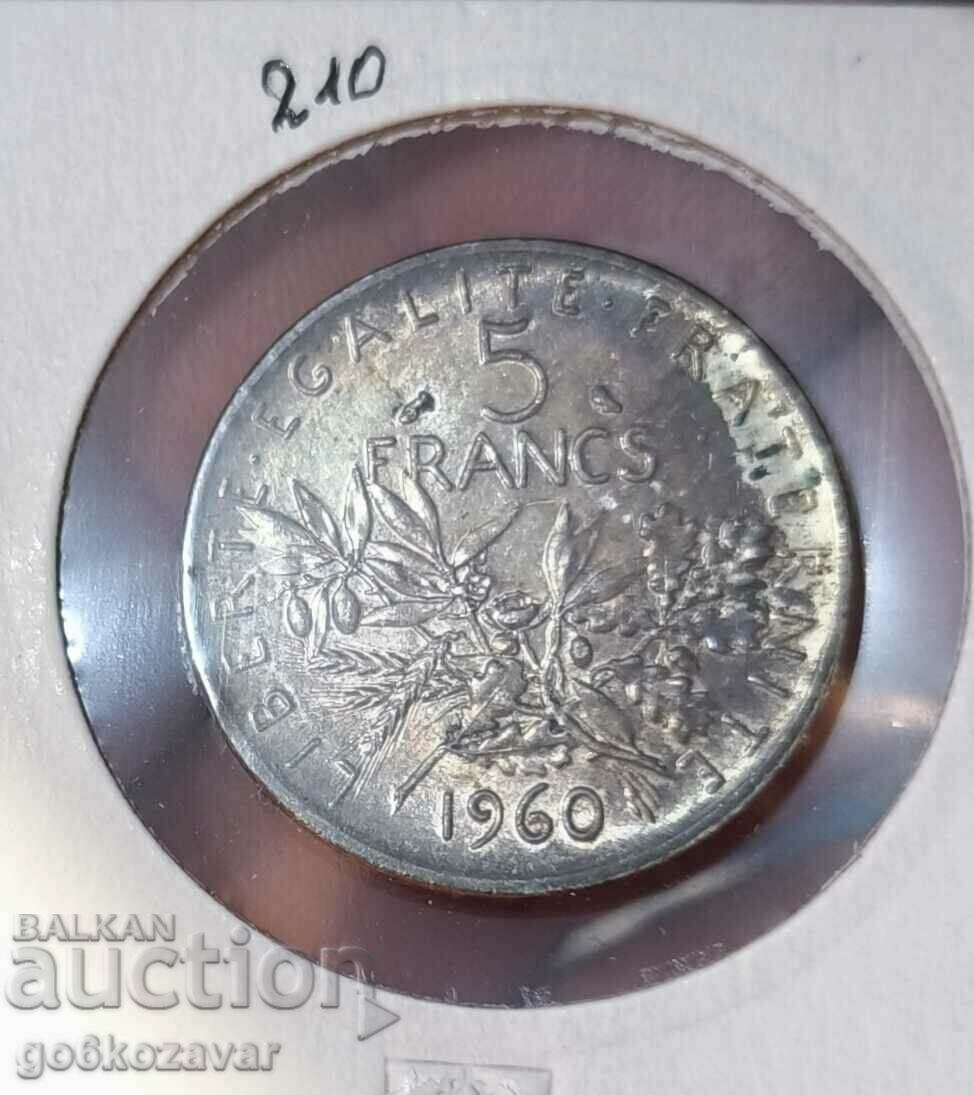 Франция 5 франка 1960г Сребро UNC