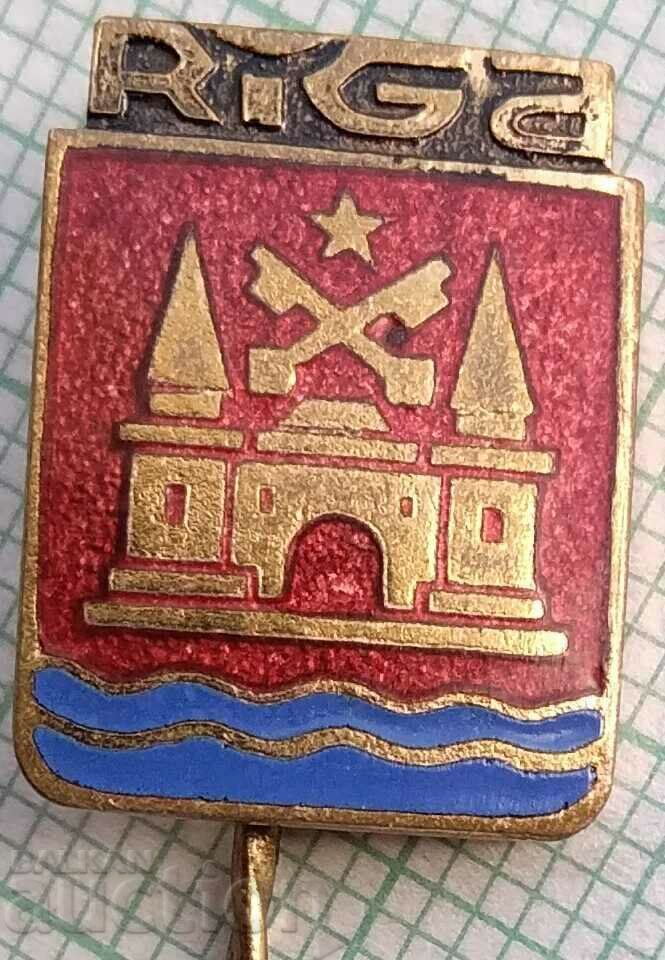 14692 Badge - coat of arms of the city of Riga Latvia - bronze enamel