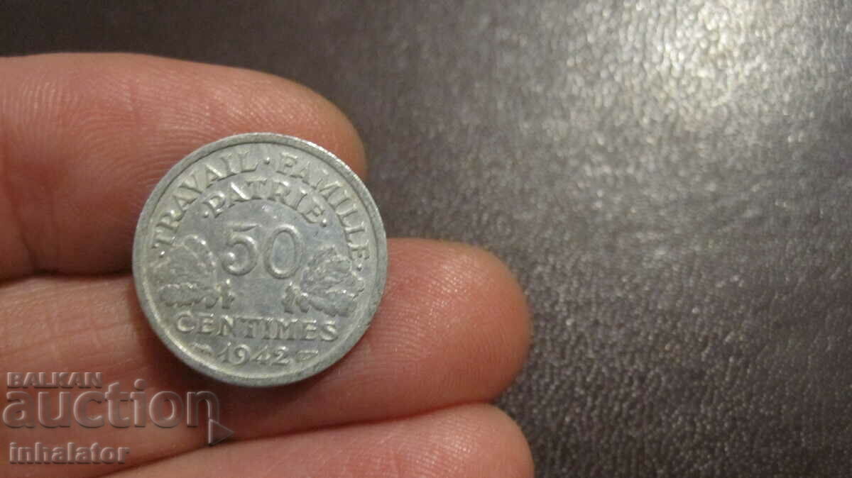 1942 year 50 centimes