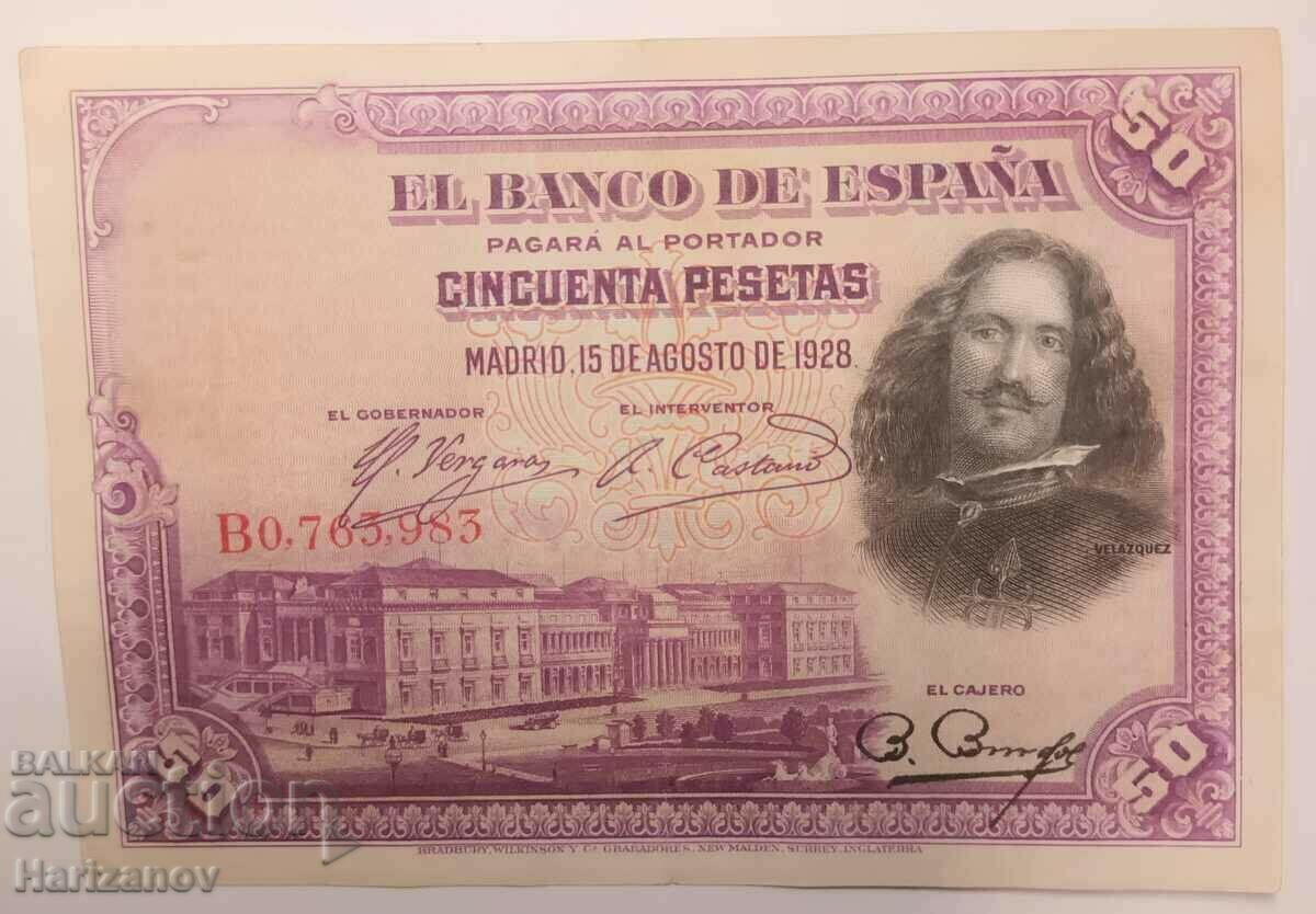 50 pesetas Spania 1928 XF/ 50 pesetas 1928 XF