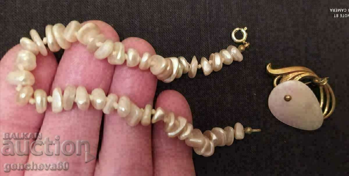 Old mother-of-pearl brooch, gold plated and bracelet - 5