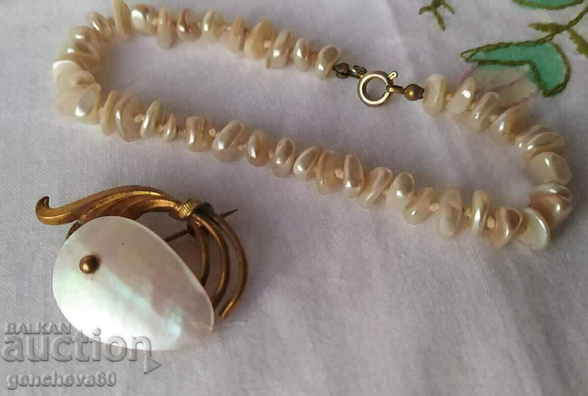 Old rare brooch and bracelet, mother of pearl