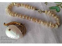 Old mother-of-pearl brooch, gold plated and bracelet