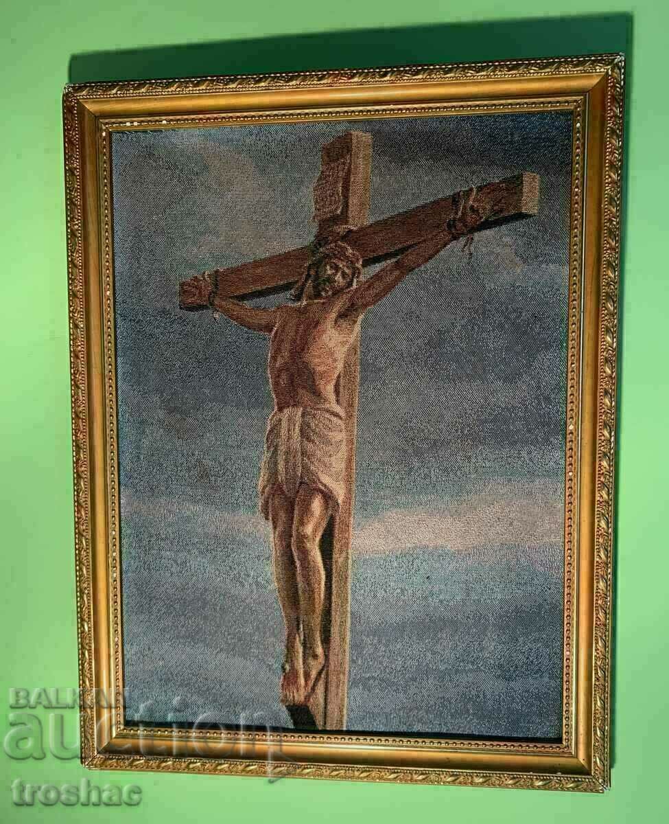 Стара Картина Разпятие Христово 43/33 см.