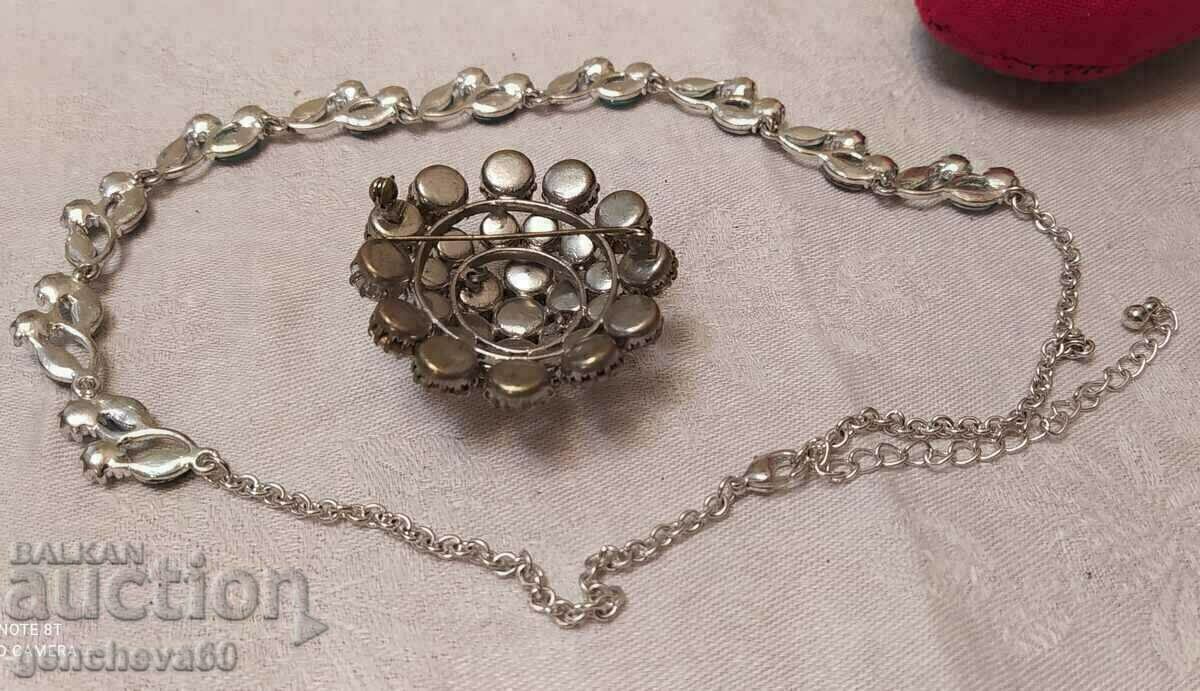 Vintage κρυστάλλινη καρφίτσα και κολιέ - 5