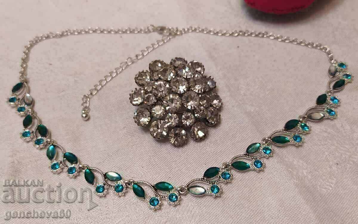 Vintage κρυστάλλινη καρφίτσα και κολιέ - 6