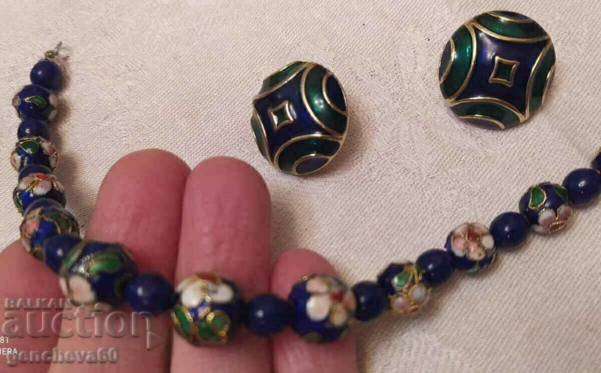 Βραχιόλι και σκουλαρίκια Vintage Cloisonne, σμάλτο, επιχρυσωμένο με τιμή € 25.00 | 48.90 BGN