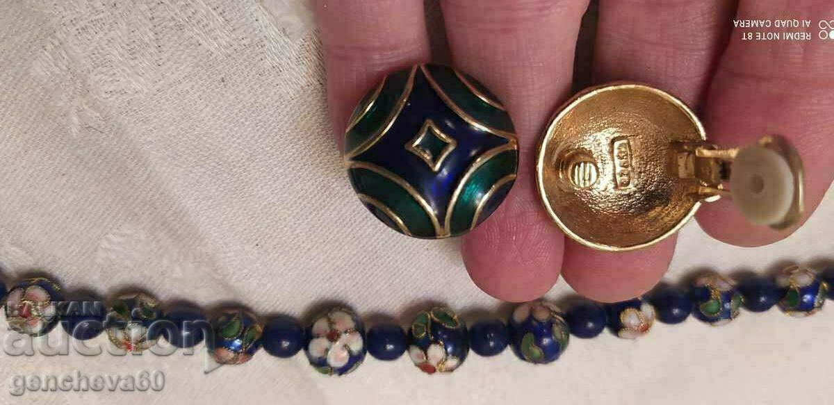 Delivery of Vintage Cloisonne colored bracelet and earrings, enamel, gold plating Delivery of Vintage Cloisonne colored bracelet and earrings, enamel, gold plating
