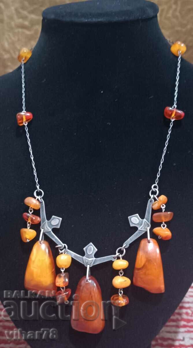 Old Russian necklace with amber