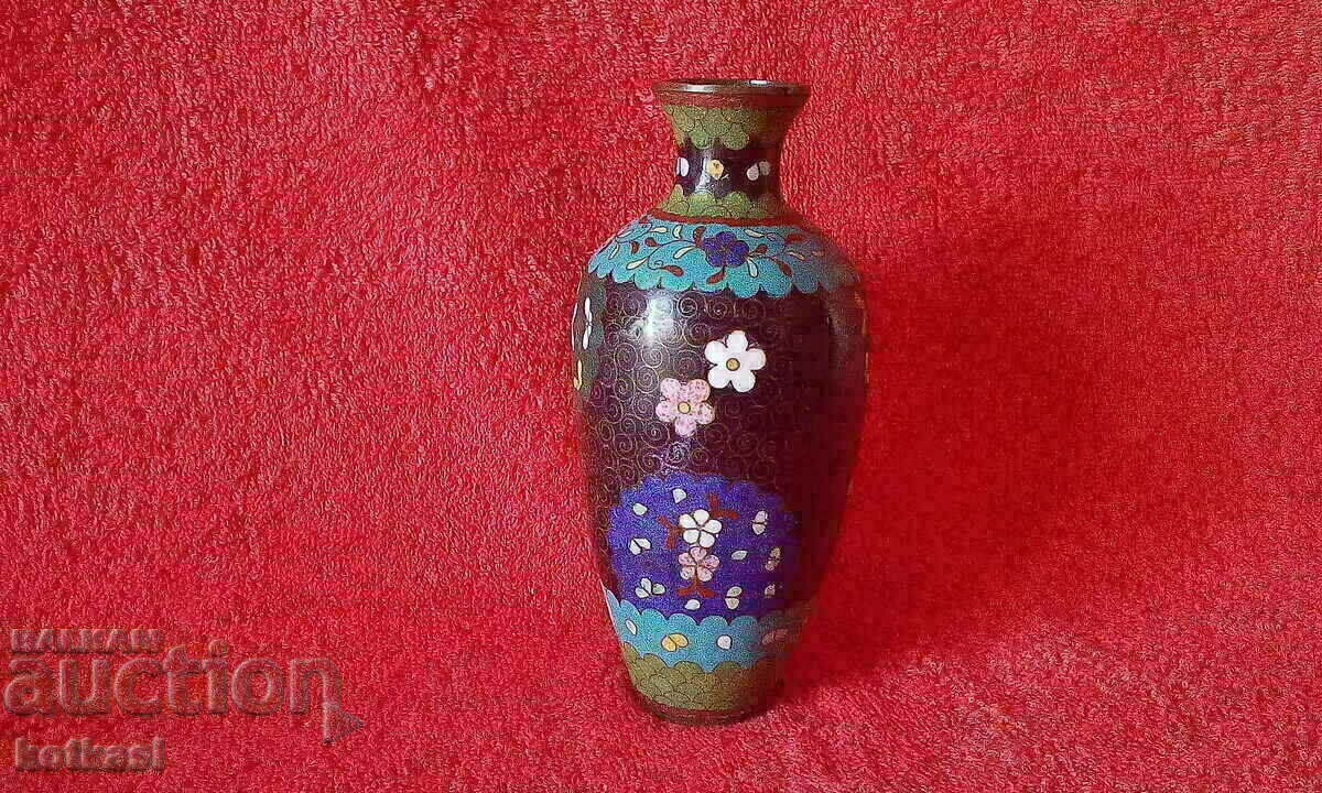 Old vase 15.5 cm cellular enamel cloisonne cloisonne Asia