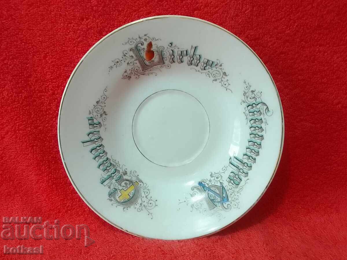Old porcelain plate with inscriptions Faith Hope Love Old porcelain plate with inscriptions Faith Hope Love