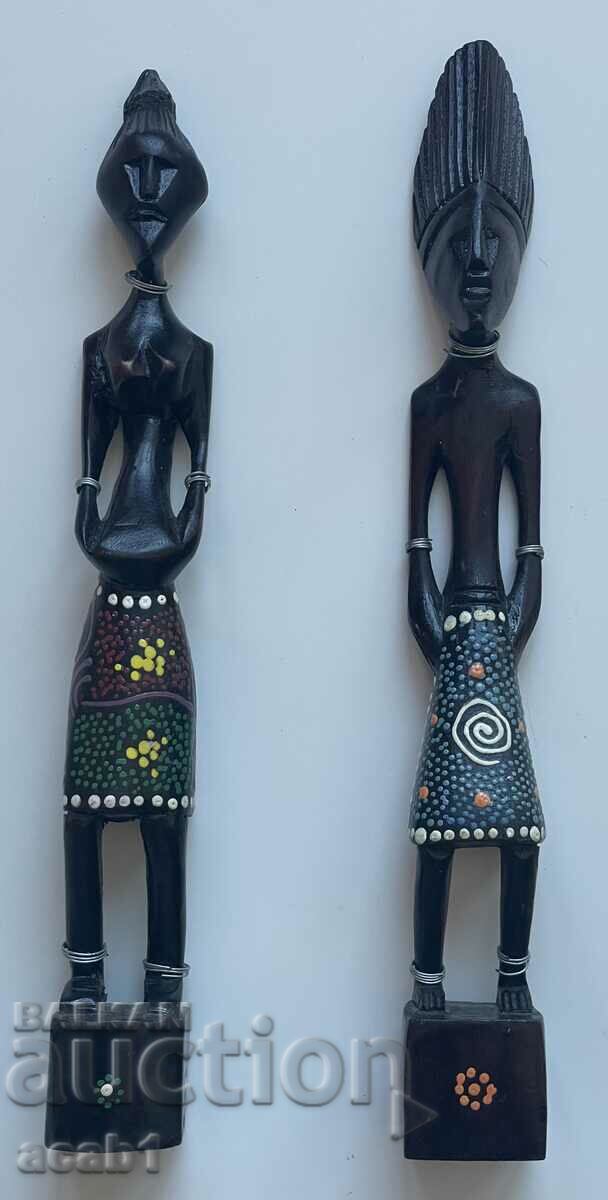 Două figurine africane Bărbat Femeie Abanos