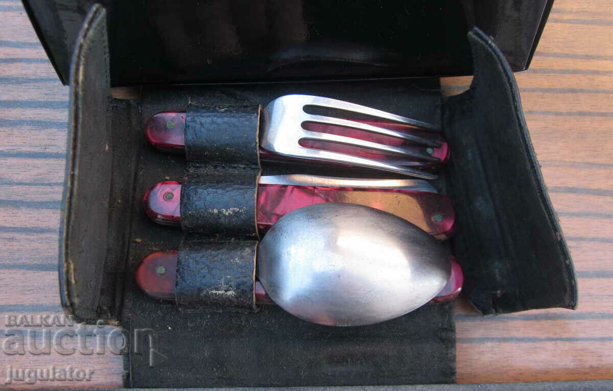 παλιό βουλγαρικό τουριστικό σετ μαχαίρι πιρούνι κουτάλι - 6 παλιό βουλγαρικό τουριστικό σετ μαχαίρι πιρούνι κουτάλι - 6