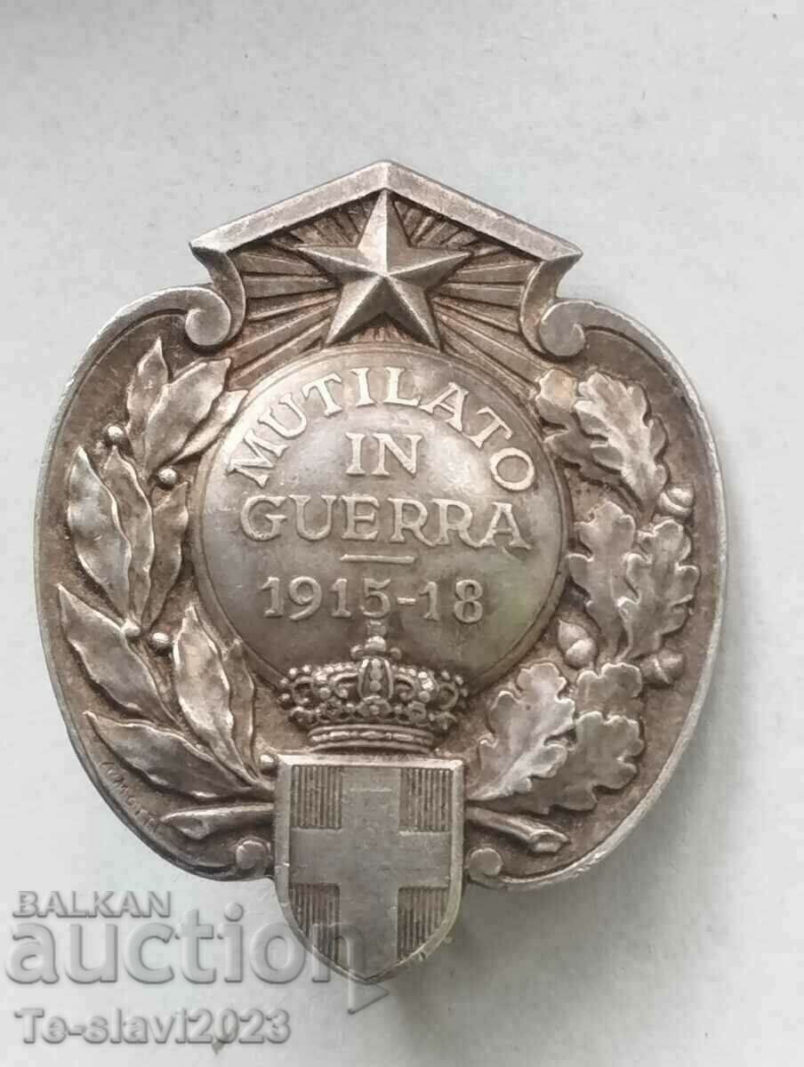 PSV -Italian Badge -1915-18 Mutilato in Guerra - Silver
