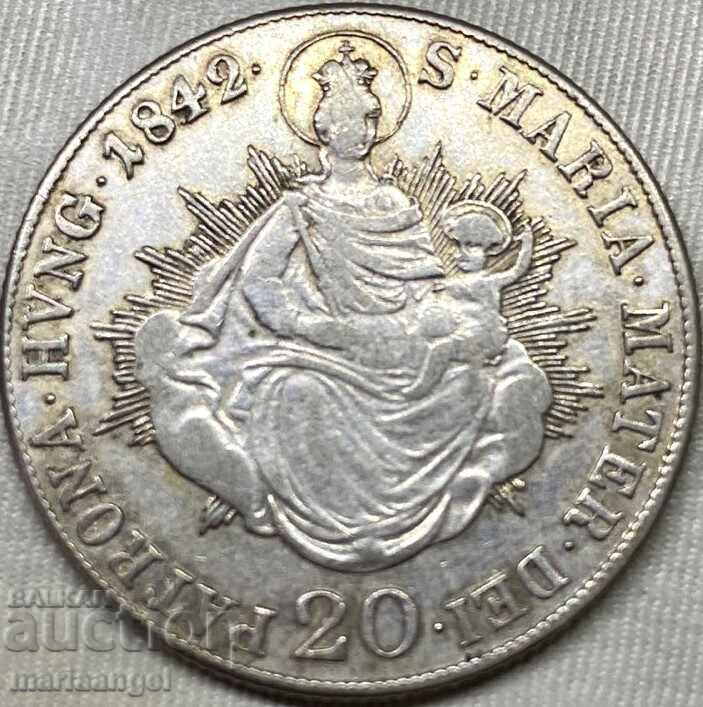 Унгария 20 кройцера 1842 В - Кремниц Фердинанд I  6,59г