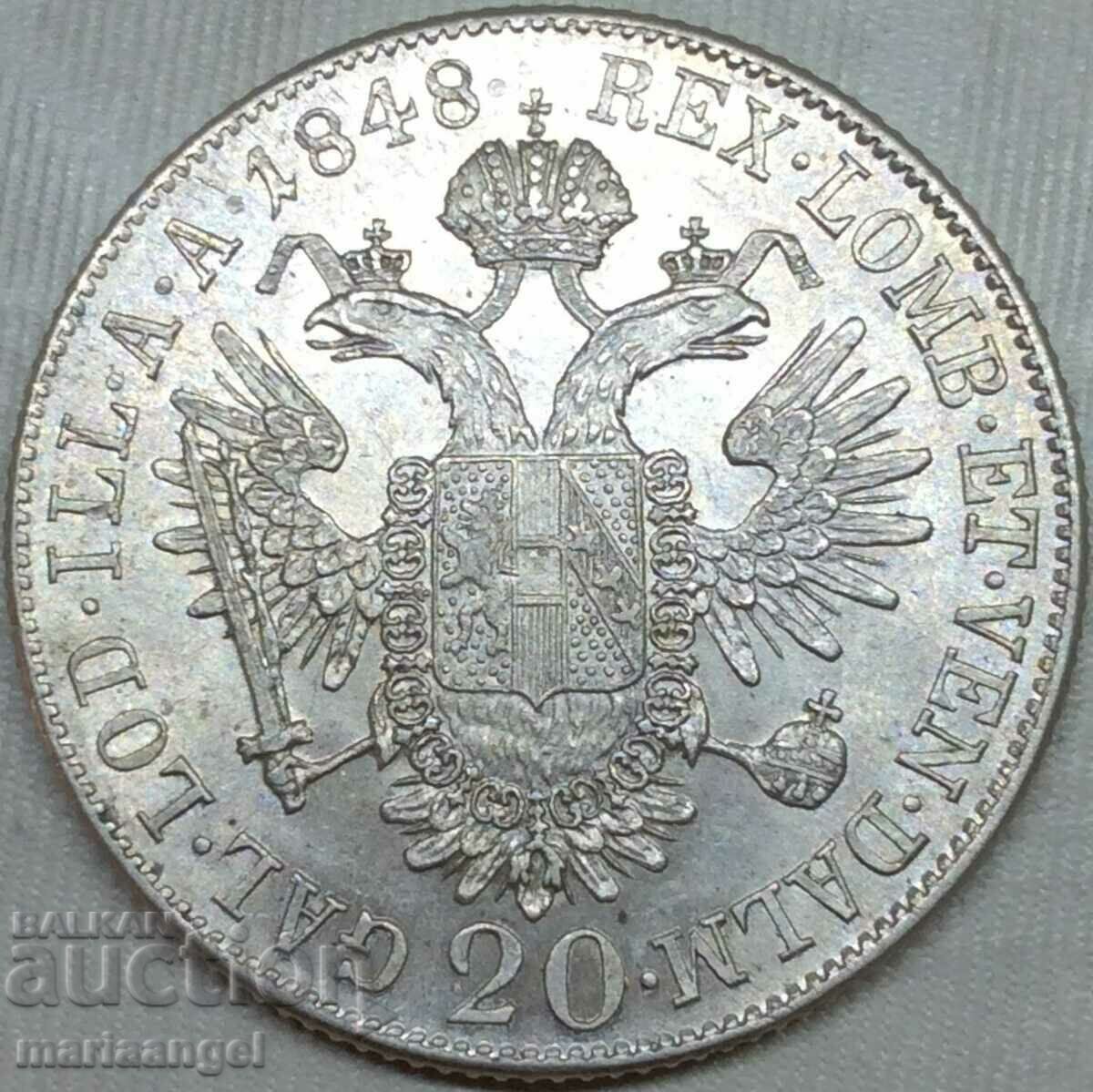 Austria pentru Ungaria 20 Kreuzer 1848 A - Viena Ferdinand argint