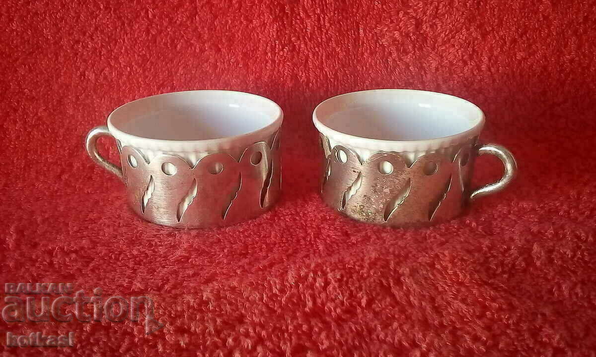 Lot of two Limoges France stemmed porcelain cups