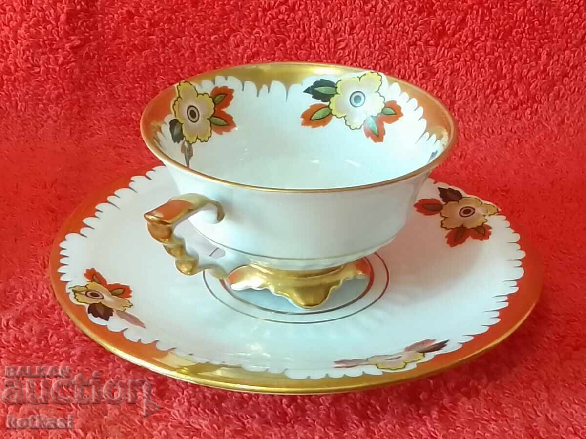 Auction  Two old porcelain double sets Silesia gilded Mocha