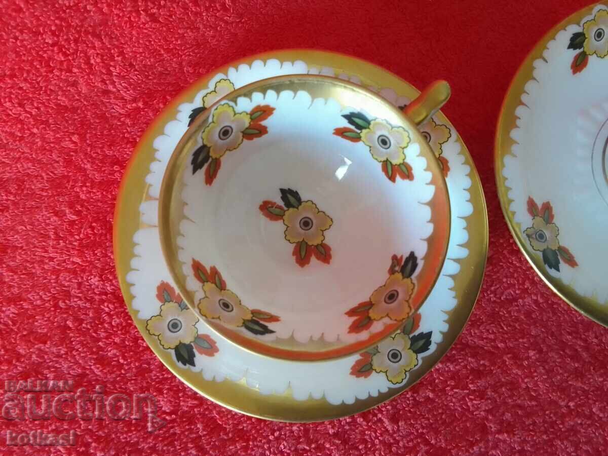 Two old porcelain double sets Silesia gilded Mocha - 7