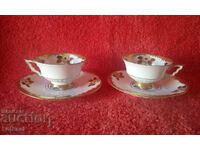 Two old double sets of Silezia porcelain cups and plates