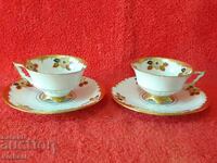 Two old porcelain double sets Silesia gilded Mocha