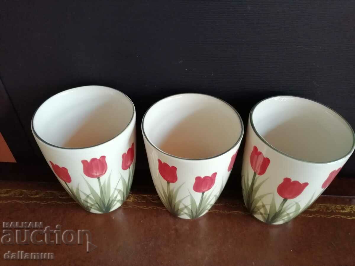 a trio of flower pots vases Dutch porcelain hand painted blue daft with price 25.00 BGN | € 12.78
