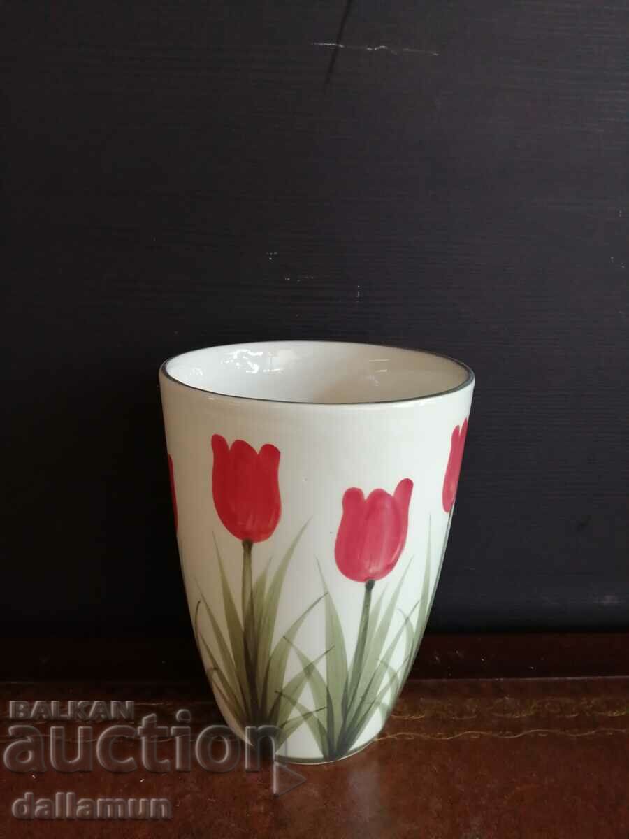 Delivery of a trio of flower pots vases Dutch porcelain hand painted blue daft