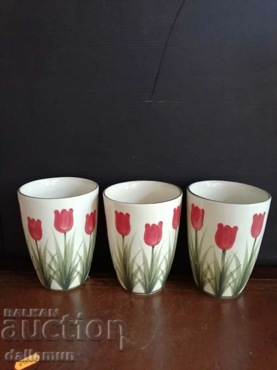 a trio of flower pots vases Dutch porcelain hand painted blue daft