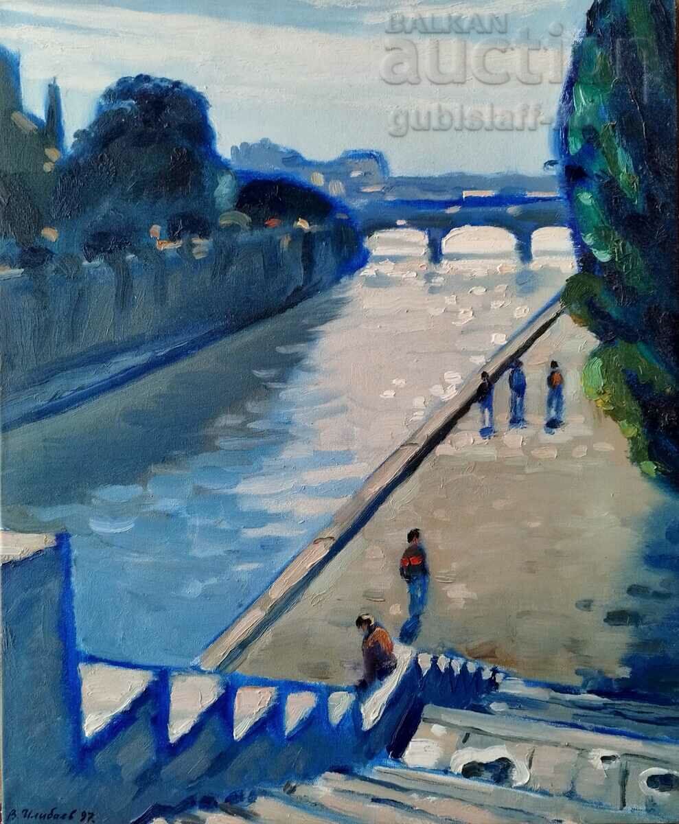 Painting "Morning near Notre Dame", art. V. Ilibaev, 1997