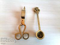 Old Bronze Candle Extinguisher Set Scissors And Device