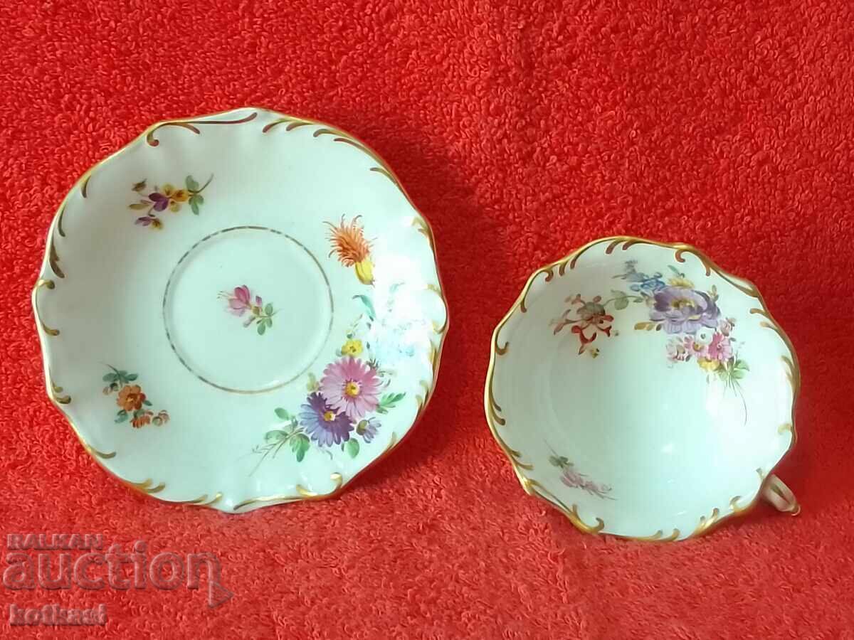 Delivery of Old double porcelain set cup plate gilding MEISSEN Mocha Delivery of Old double porcelain set cup plate gilding MEISSEN Mocha
