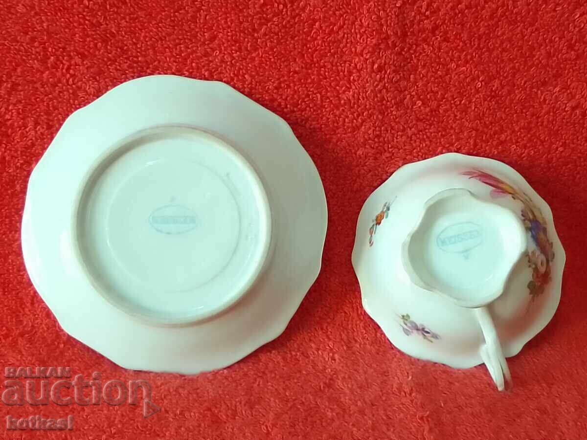 Old double porcelain set cup plate gilding MEISSEN Mocha - 5 Old double porcelain set cup plate gilding MEISSEN Mocha - 5