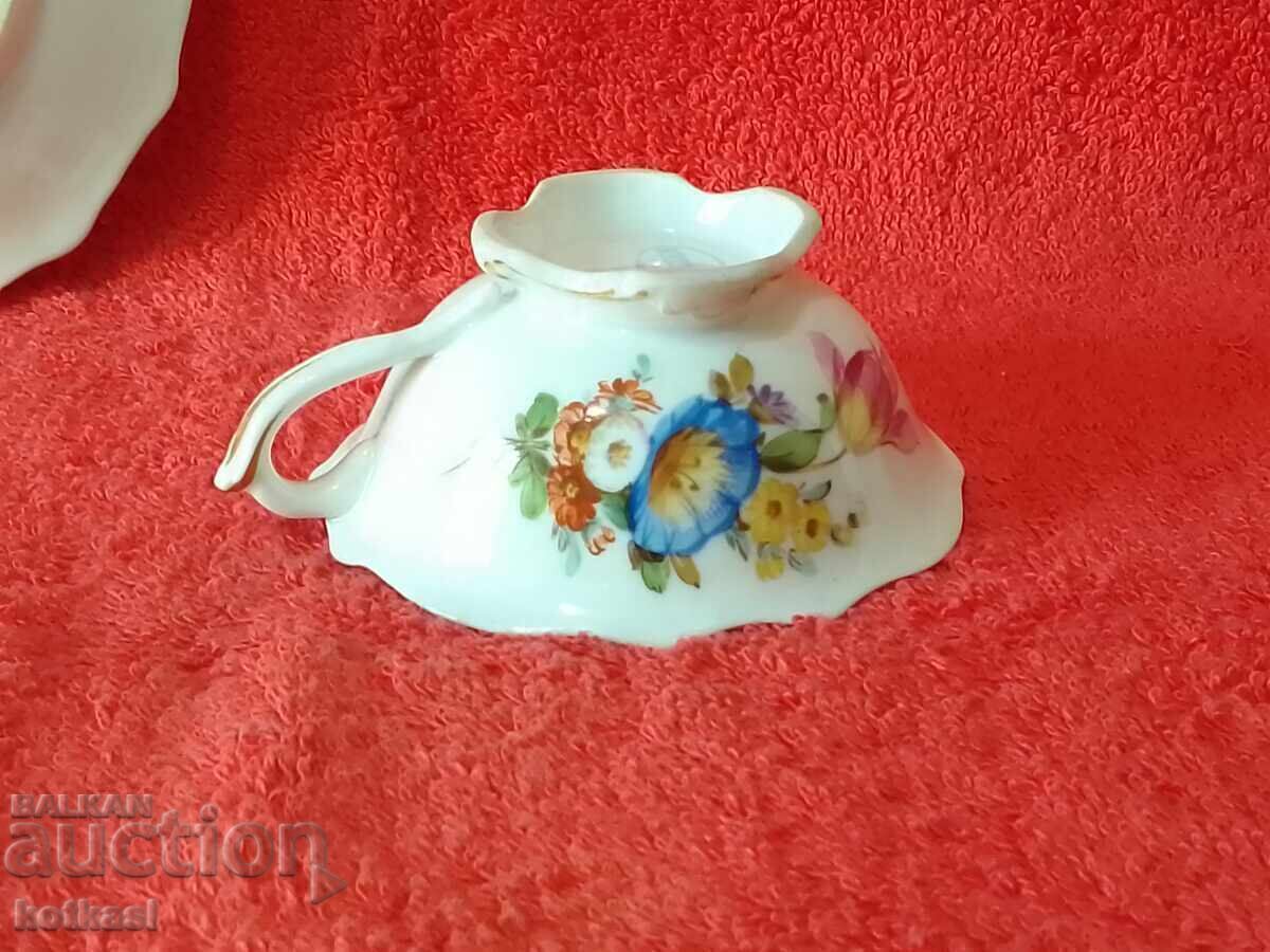 Old double porcelain set cup plate gilding MEISSEN Mocha - 6 Old double porcelain set cup plate gilding MEISSEN Mocha - 6