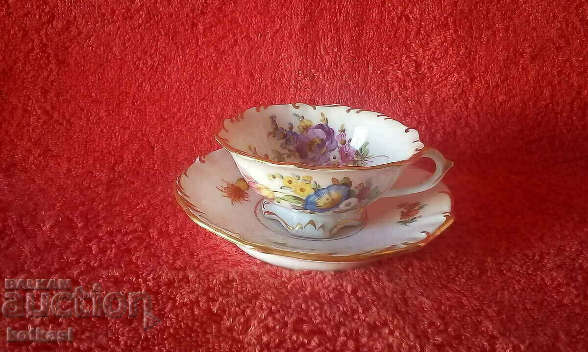 Old double porcelain set cup plate MEISSEN gilt