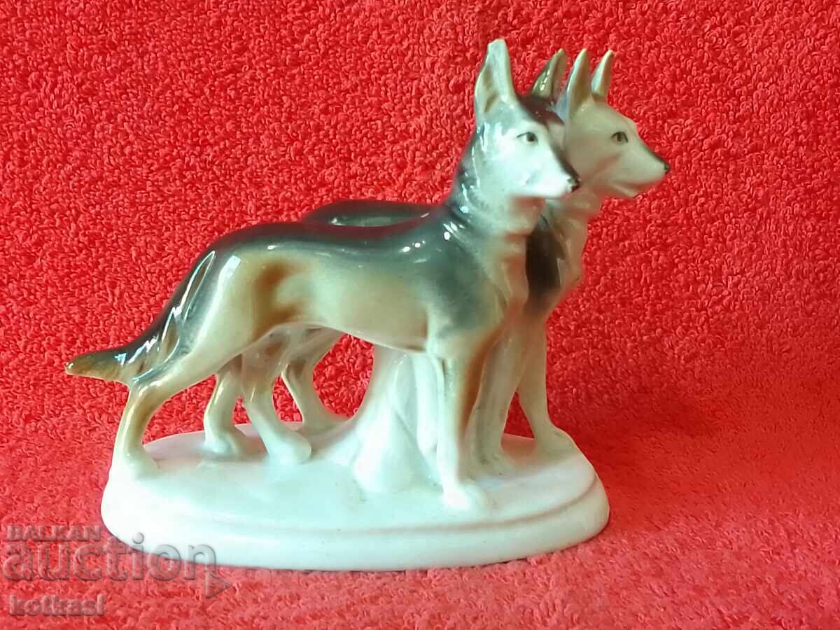 Old German porcelain figurine Two Dogs marked